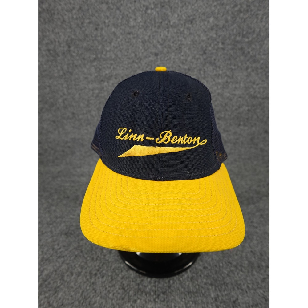 New Era Trucker Hat Unisex Medium-Large Navy Yellow Linn-Benton Vintage USA Cap
